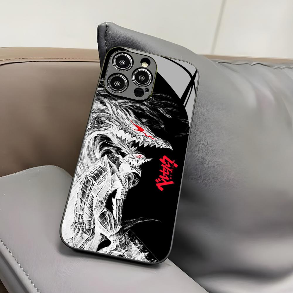 Чехол для телефона с аниме Berserk для Iphone 17 Air 16 15 14 12 11 13 Pro Max Mini X Xr Xs Puls Черный Стеклянный Чехол