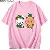 Kawaii Graphic T-Shirts Couple Fruits Couple Dudu Pineapple and Bubu Watermelon Shirt Cute Panda Bear