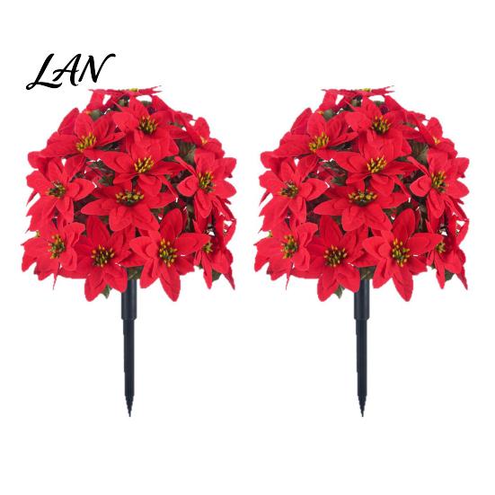 Fade Resistant Flowers Artificial Poinsettia Flower Ornaments, Realistic Decorations, Fake Exquisite Christmas Ornaments with Stake for Holiday Party