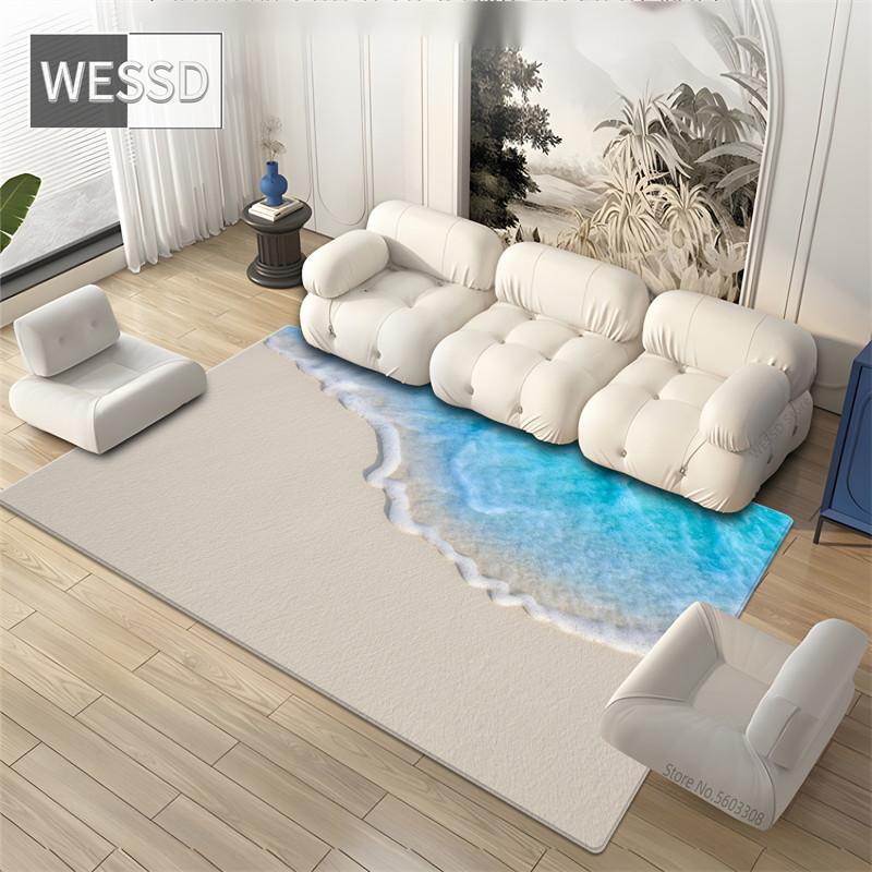 Пляжный коврик для гостиной с морскими волнами, 3D напольный коврик с пейзажным принтом, фланелевая губка, большой коврик для ванной комнаты, декоративный ковер для спальни, мягкий