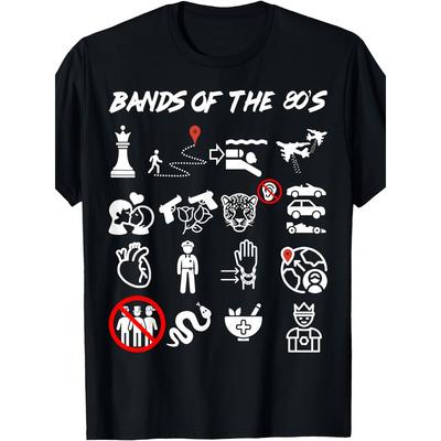 Retro 80s Pop Rock T-shirt | Classic 80s Band Print, Short-Sleeved Crew Neck, Casual Top, Suitable for Concerts, Parties, and Everyday Wear, Machine