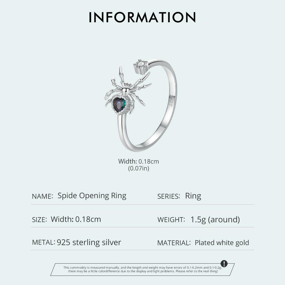 BAMOER 925 стерлингового серебра Хэллоуин Spide открывающееся кольцо для женщин ювелирные изделия винтажное нежное гипоаллергенное кольцо подарок