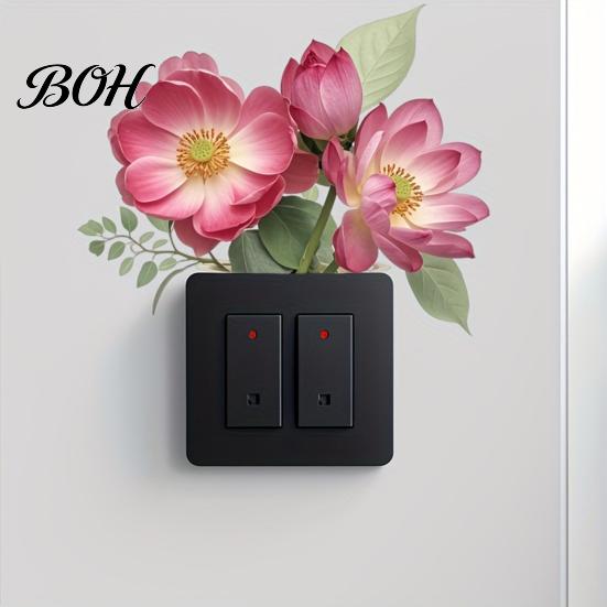 Waterproof Switch Sticker Removable Flower Sticker, Colorful Rose Peony Wall Protective Cover Decals, DIY Light for Bedroom Living Room PVC