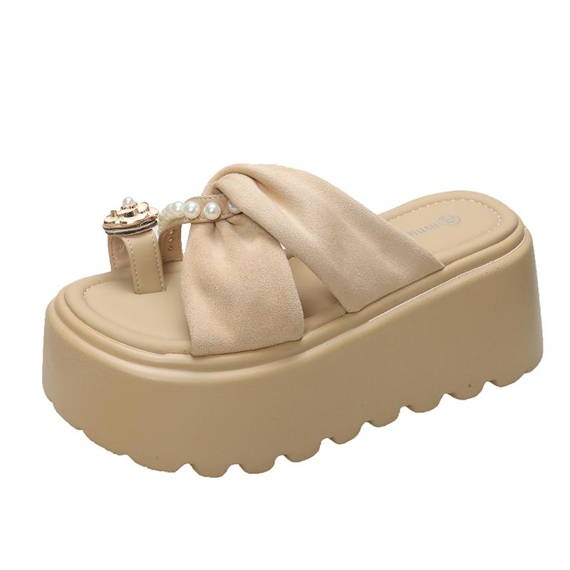 Модные женские сандалии на платформе 8 см, лето 2025, новинка, нескользящие туфли на высоком каблуке, фланелевые тапочки, женские римские мягкие пляжные туфли с открытым носком