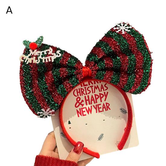 Рождественская повязка на голову с блестящими пайетками, бант для ушей, декор Санта-Клауса, эластичная весенняя противоскользящая повязка, обычная посадка, узкая полоса, реквизит для новогодней вечеринки, аксессуары для волос