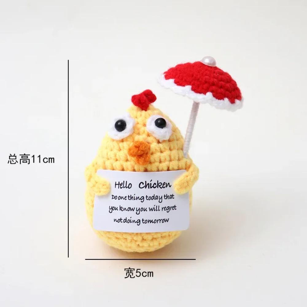 Positive Crochet Doll Knitted Animal Fruits with Affirmation Card Funny Handmade Gift Creative Table Ornaments Birthday Gift