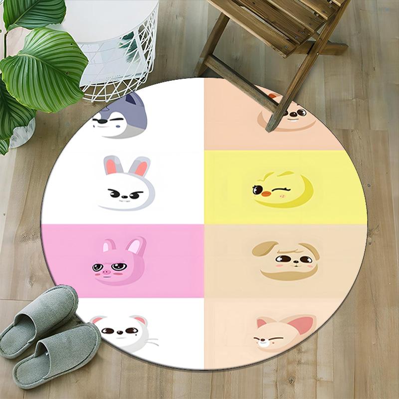 1pc Kpop Team2 Print Round Carpet Chair Round Carpet Suitable for Bedroom Living Room Home Decorative Carpet