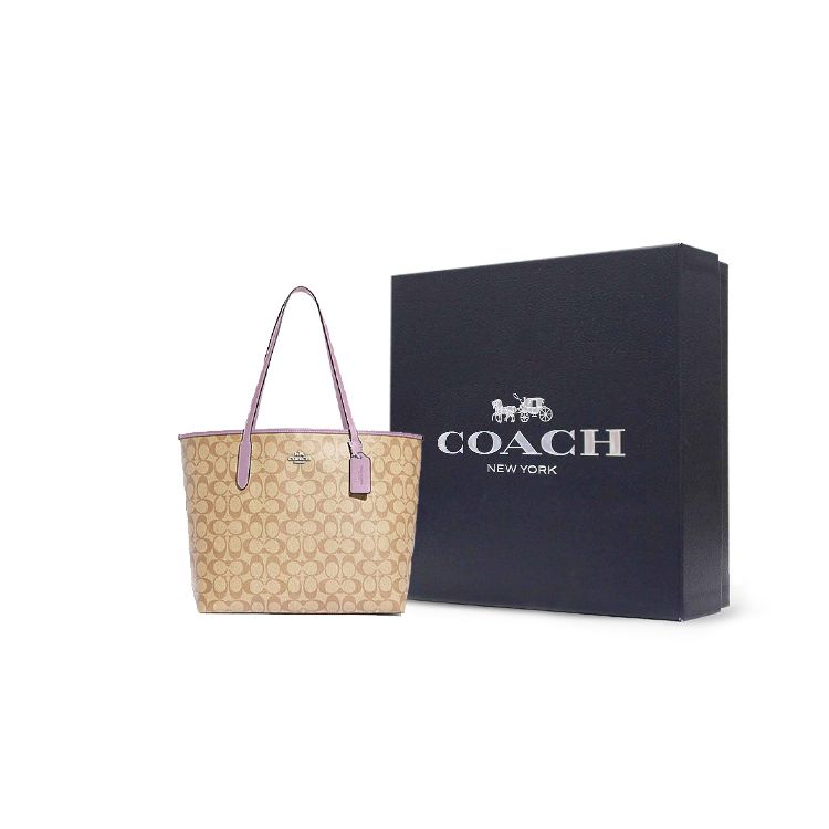 Coach City 33 Classic Monogram Drawstring Closure PVC Tote Bag Women tote Light-Khaki 5696-SVV7O