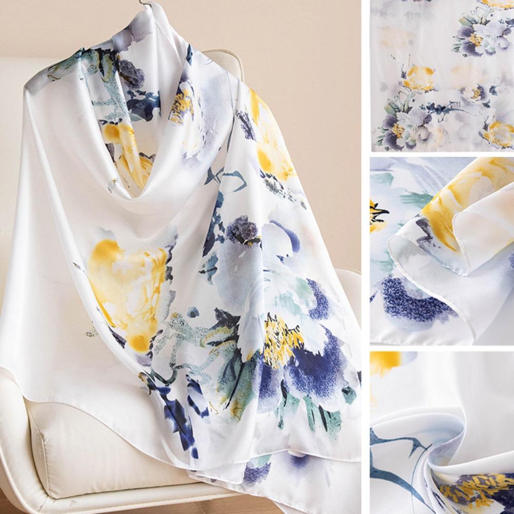 Шелковый шарф с узором «Лотос» Роскошный женский хиджаб Платки Головной платок Шифоновый шарф-накидка Весна