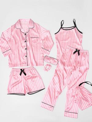 Детский пижамный комплект из искусственного шелка в полоску «Четыре сезона» - 7 предметов