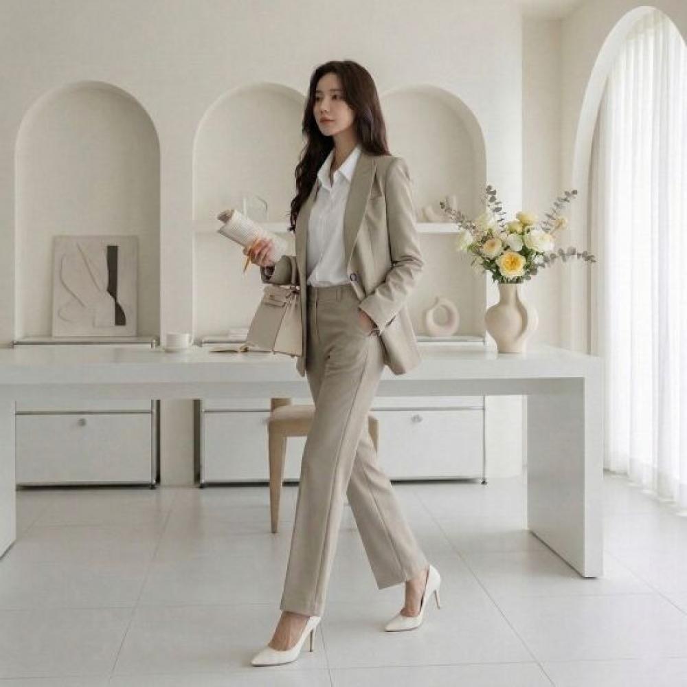 Style Latte Women Suit Set Tailored Jacket Span Slacks