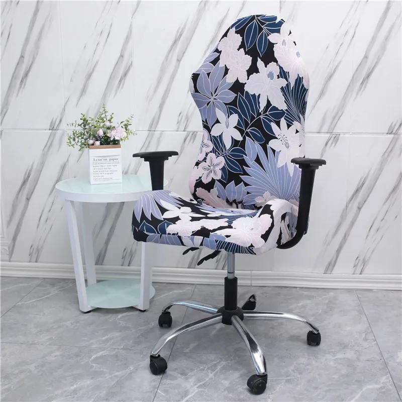 Office Computer Gaming Chair Covers Stretch Spandex Armchair Gamer Seat Cover Printed Household Racing Desk Rotating Slipcovers