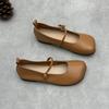 Genuine Leather Square Toe Women Flats Shoes Handmade Cowhide Solid Color Soft Sole Shoes