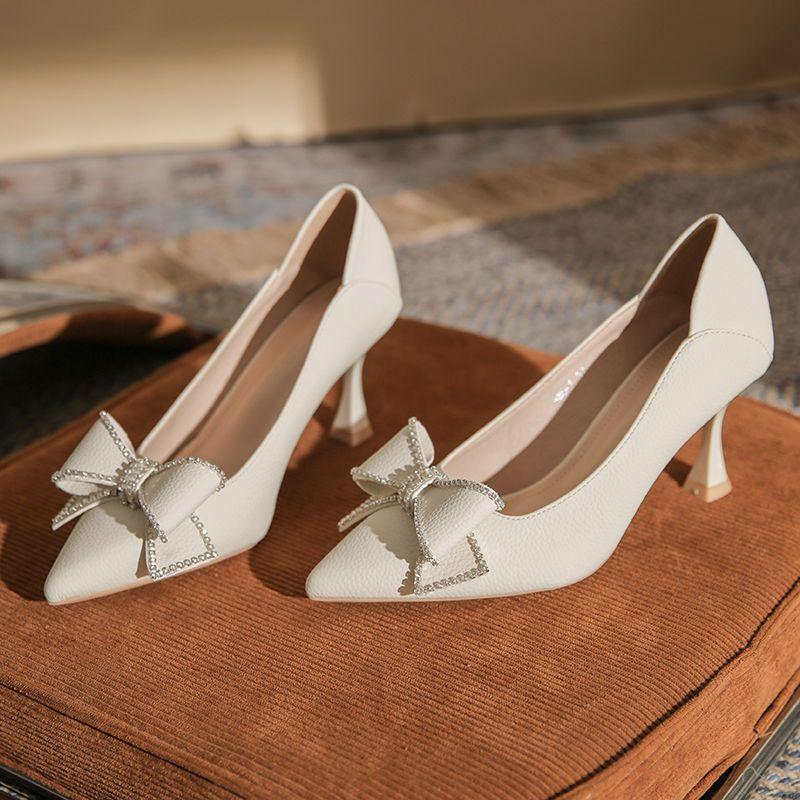 Французский темперамент Высокие каблуки Туфли на тонком каблуке и сверле Одиночные туфли Профессиональная рабочая обувь Покупки Свидания Банкет и обувь Женские туфли на высоком каблуке с бантом