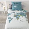 Duvet Set 140 X 200 "World Map" Reversible 100% Cotton / 57 Threads/cm²