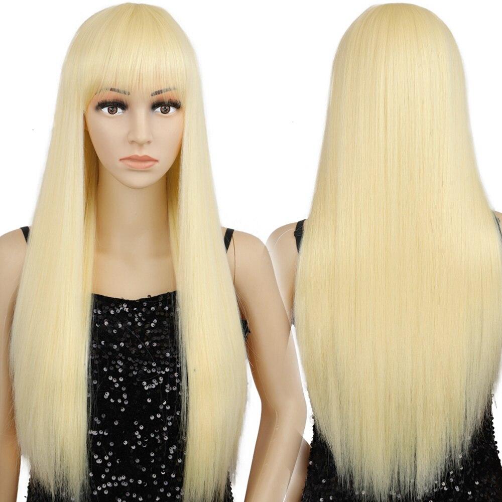 MERISIHAIR Long Straight Pink Wig with Bangs Synthetic Wigs for Women Black Blue Cosplay Wigs Heat Resistant Wig
