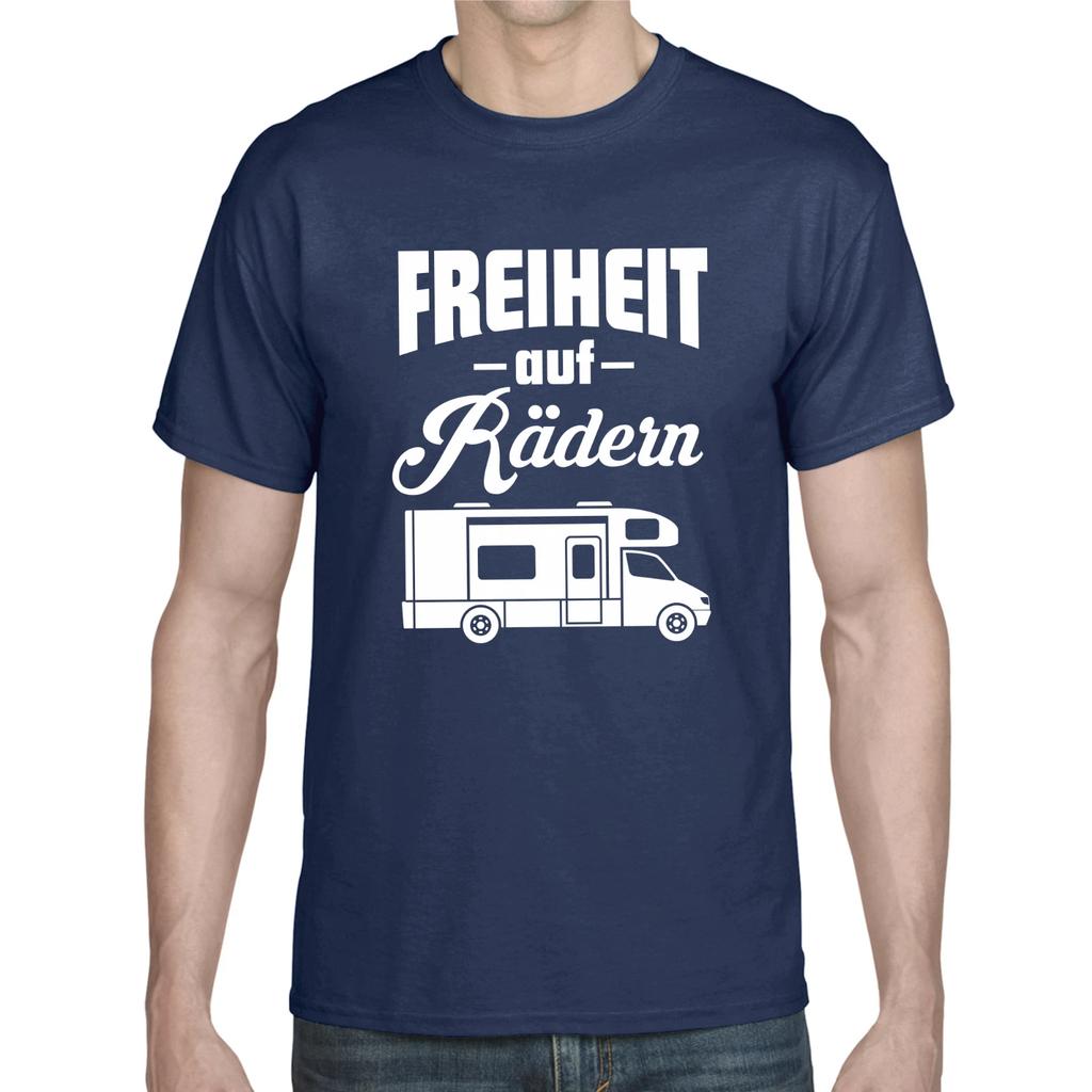 Men's and Women's T-shirts Freedom on Wheels Motorhome Camper Camping Vacation Gift Sayings Fun