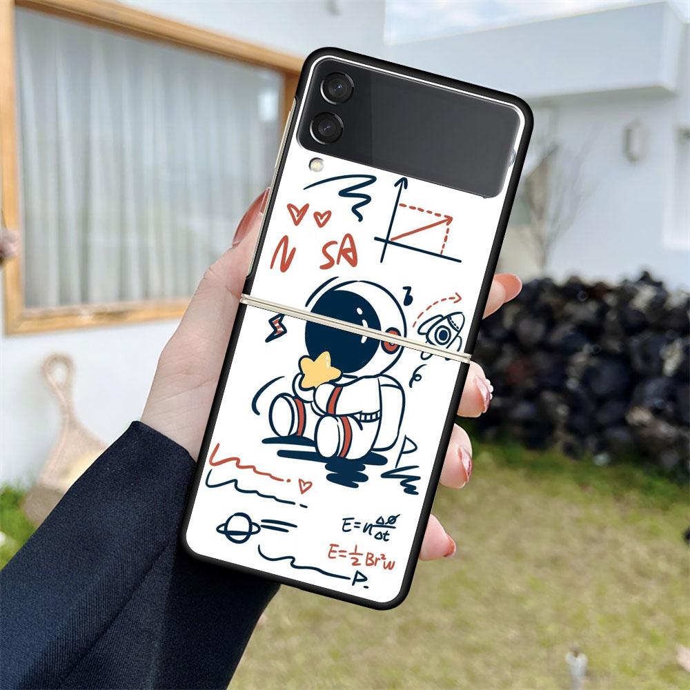 Роскошный чехол для Samsung Galaxy Z Flip 4 3 5G, черный ПК, жесткие чехлы для телефонов, модная задняя крышка ZFlip Funda, мультяшный крутой мешок астронавта