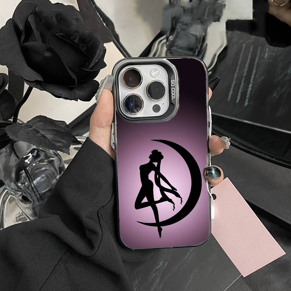 Мультяшный чехол для телефона P-Sailor Moons для iPhone 17,16,15,14,13,12,Pro MAX Черный матовый противоударный чехол