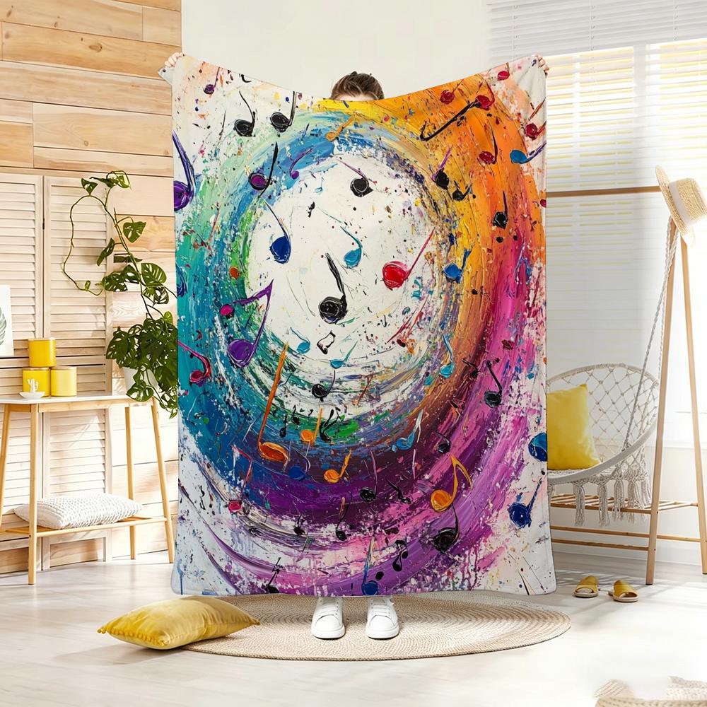 Painting Musical note oil art Throw Lightweight g Flannel Blanket Soft Skinfriendly for Summer Cooling