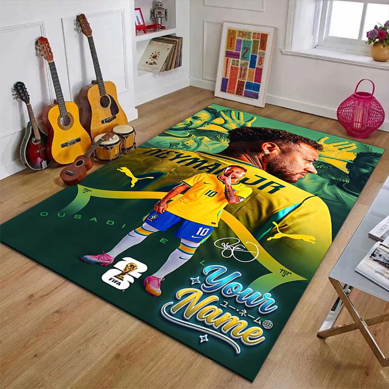 Brazilian football player Design Area Rug Personalized Name- Non-Slip, Soft & Cozy Floor Mat for Living Room, Office - Indoor/Outdoor Carpet
