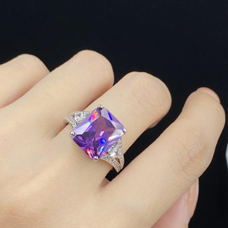 BELLA BOX High-end Deep Purple Square Zircon Pear Hollow Heart Women's Necklace Ring Set