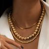 3PC Multilayer Flat Snake Chain Necklace Women Vintage Beads Golden Beaded Necklaces Girls Party Fashion Zircon