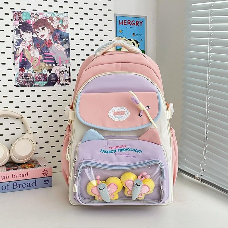 Capacity Large Color Blocked Backpack With Letter Embroidery Design Daily For