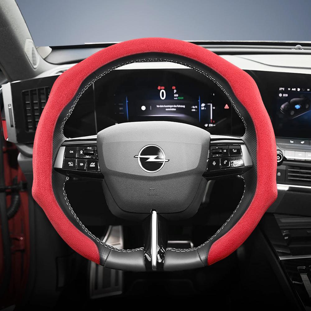 Подходит для Opel Премиальная замшевая накладка на руль с защелками, нескользящая и прочная, доступны для круглого и D-образного руля