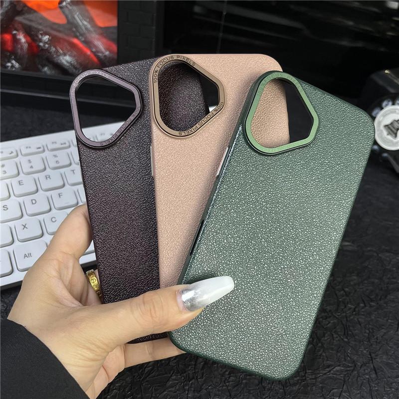 Для Apple iPhone 16 Plus Pro Max прочный металлический чехол с большой дыркой в рамке для объектива Litchi Grain PC, защитный чехол от отпечатков пальцев, задняя крышка-оболочка