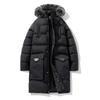 Large Size Men's Coat Winter Hooded Cotton Jacket In The Middle of The Long Cotton Coat Thickened Warm Big Hair Collar Cotton Jacket Solid Color