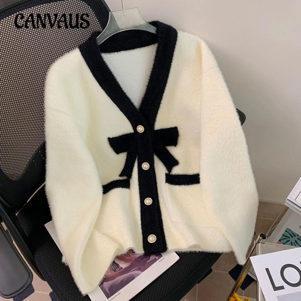 Осенне-зимний женский свитер из искусственного норкового бархата с v-образным вырезом, маленький вязаный кардиган в парфюмерном стиле, короткая куртка