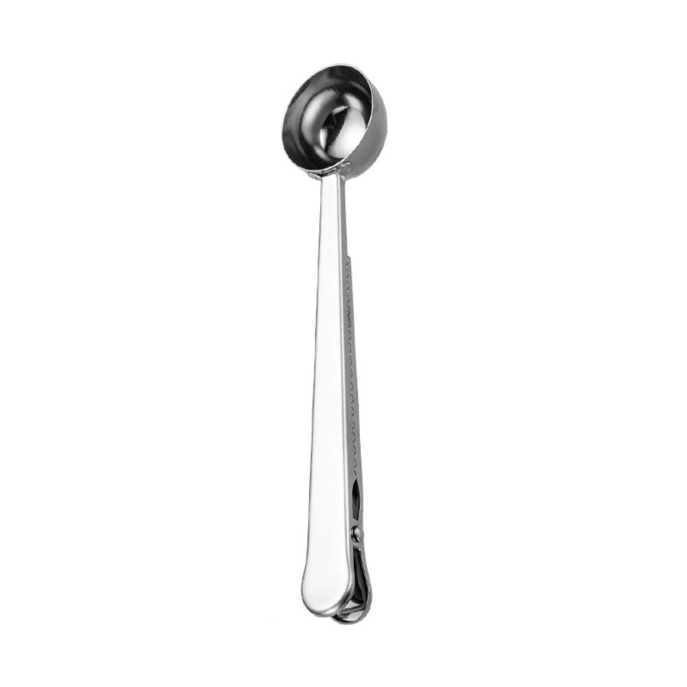 1pcs With Sealing Clip Measuring Spoon Stainless Steel Long Handle Spoon Portable Coffee Spoon  Home