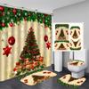 4pcs Christmas Tree Shower Curtain Set Waterproof Curtain Set With 12 Hooks, Bathroom Rug Toilet U-Shape Mat Toilet Lid Cover Pad