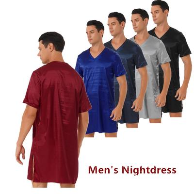 Мужская атласная ночная рубашка с V-образным вырезом и коротким рукавом, одежда для сна, домашняя одежда, ночная рубашка, пижамы