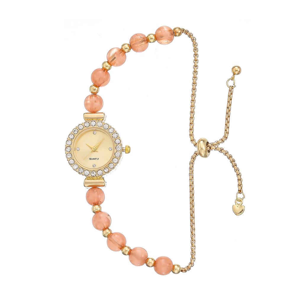 Women Wristwatches Creative Simulation Pearl Beaded Bracelet Watch Rhinestone Round Dial Accessories