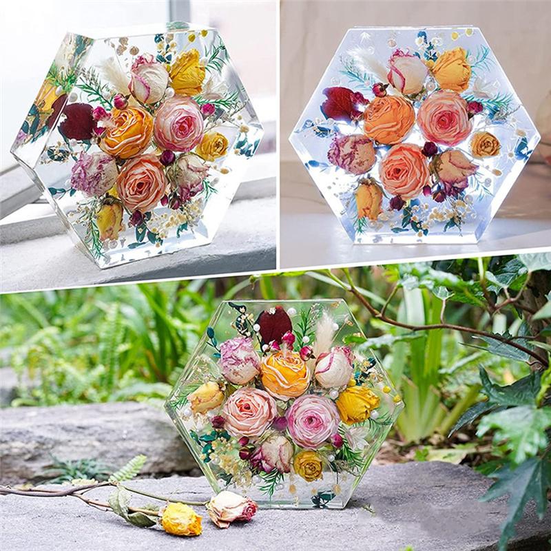 ABSF Resin Molds Silicone Kit Large Silicone Molds Fit For Epoxy Resin, Flowers Preservation, Including Hexagon, Heart, Sphere