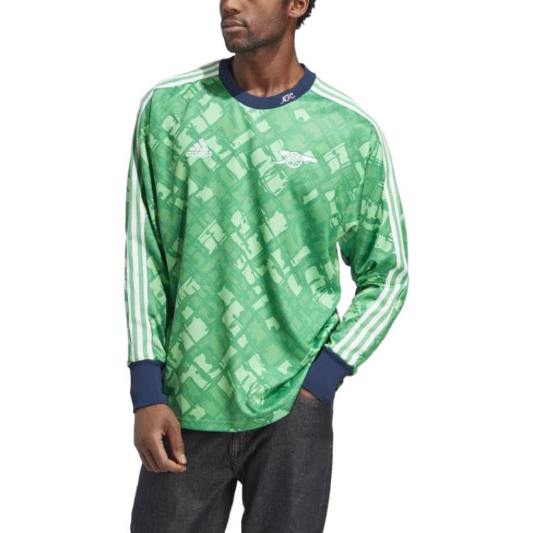 adidas Ss23 Полосатый буквенный принт круглый вырез длинный рукав толстовка мужская толстовка зеленый HT7193