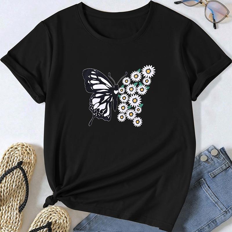 Fashion Women Animal Butterfly Print T Shirt Funny Casual O-neck Short Sleeves T-shirt Summer Female Tee Shirt