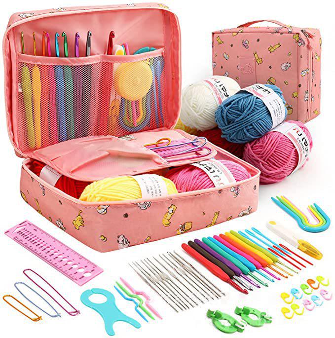 58-Piece Crochet Kit: Beginner's Portable Yarn & Knitting Tools