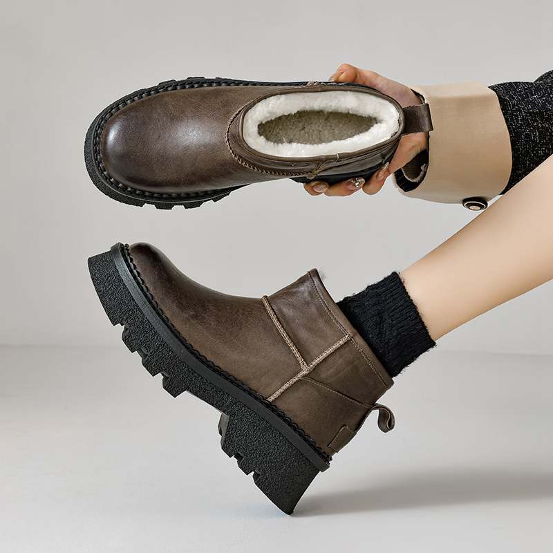 Krazing Pot Зимняя обувь из коровьей кожи, меха и шерсти, женские зимние ботинки, сохраняющие тепло, без застежек, европейский дизайн, устойчивые к холоду, ботильоны