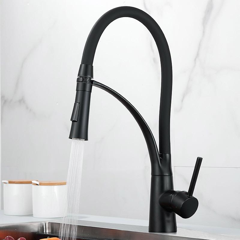 Black Sink Faucet Swivel Pull Down Kitchen Faucet Sink Tap Mounted Deck Bathroom Mounted Silicone Bending Hot and Cold Mixer
