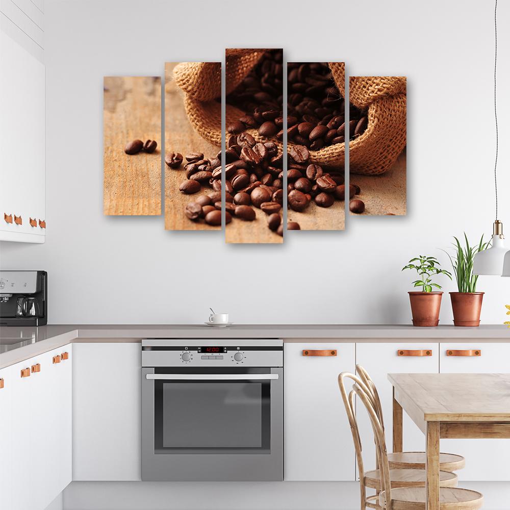 Five piece picture canvas print Coffee Beans