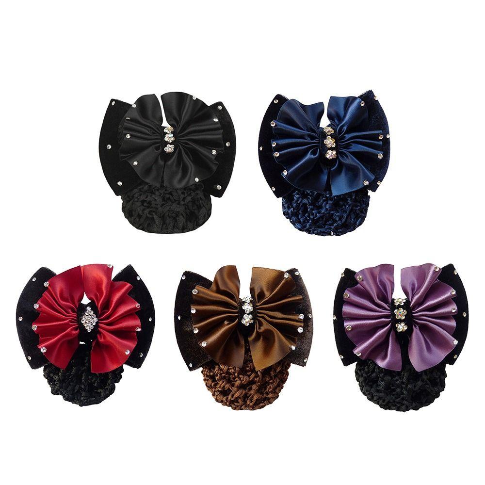 1Pcs Satin Bow Net Bun Hair Cover Bowknot Elastic Hairnet Nurse Stewardess Bun Snood for Women