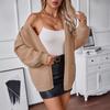 Autumn Winter Vintage Loose Long Sleeve Top Solid Color Cardigan Knitwear V-Neck Sweater