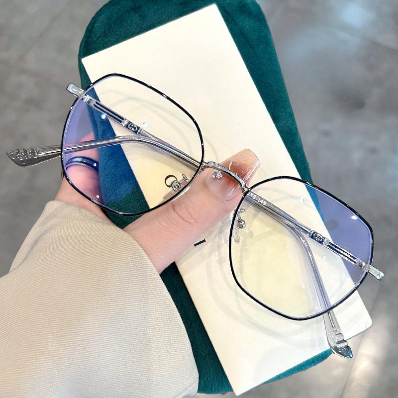 Metal Polygonal Glasses Frame Female Plain Anti-blue Flat Mirror Online Celebrity Myopia Glasses with The Same Paragraph