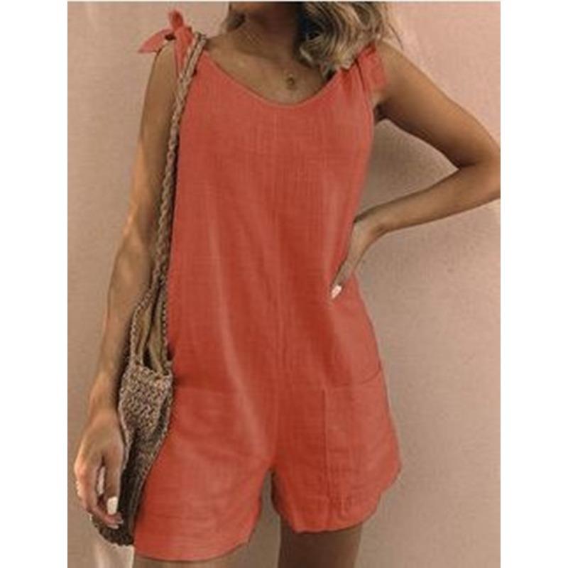 Women's Overalls with Bamboo Sections, Cotton and Linen Pockets, Sleeveless Loose Jumpsuit