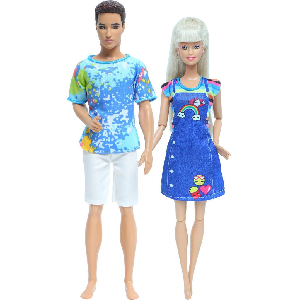 2 комплекта нарядов для пар Кена для кукол Барби, аксессуары для кукол, платье, костюм, футболка, шорты, 1/6, 30 см, кукольный домик(НЕТ КУКЛ)