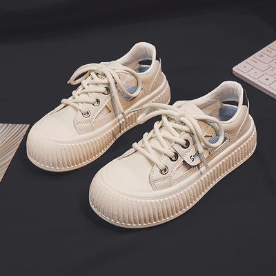 Туфли бисквитно-белого цвета, женские новые летние тонкие туфли с низким верхом, внутренняя юбка, повседневные суперпопулярные туфли на платформе