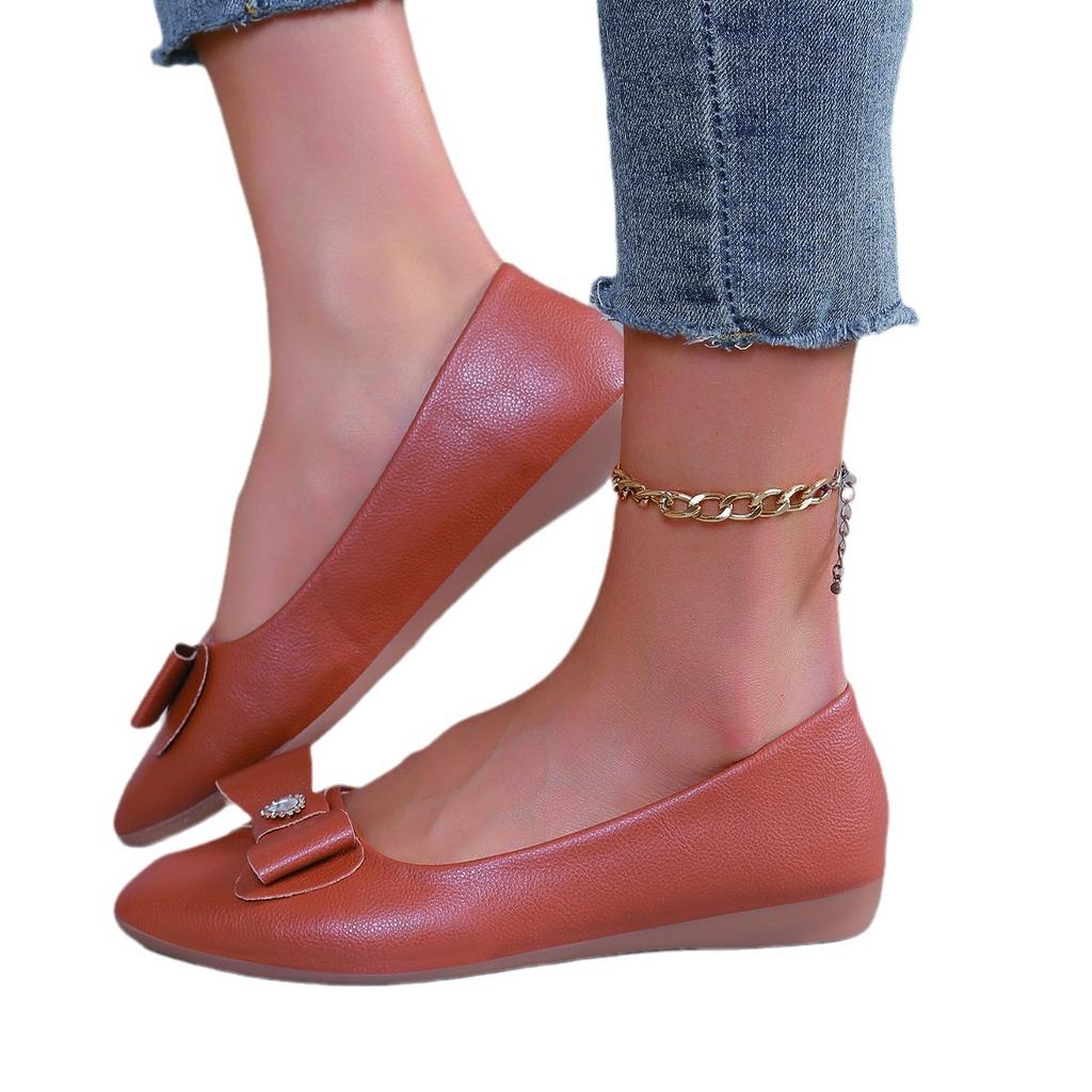 Небольшие импортные туфли большого размера женские 2024 осень корейская версия остроносые туфли с одной педалью бант туфли Doudou плоские туфли